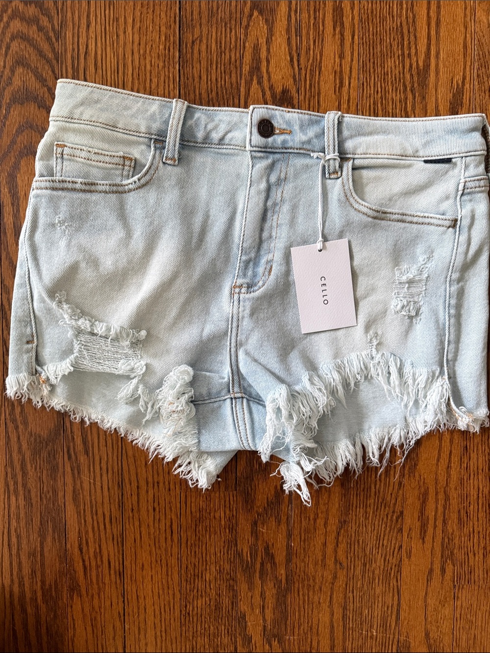 Cello Light Wash Ripped Denim Cutoff Shorts (high rise)
